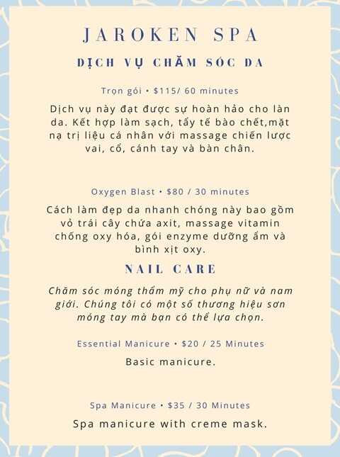 Mẫu menu bảng giá cho tiệm nail